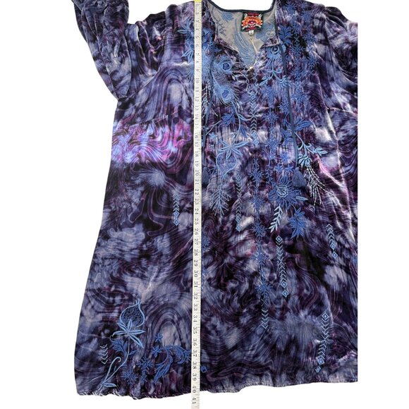 Johnny Was Azure Velvet Relaxed Dress Purple Embroidered Boho Womens Size 3X NEW - Picture 8 of 9